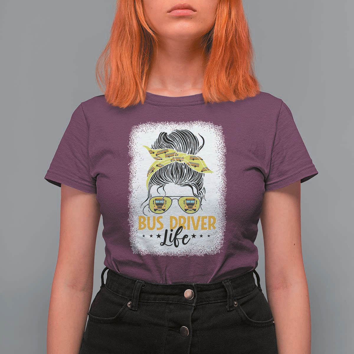 Messy Bun School Bus Driver Life T Shirt For Women - Wonder Print Shop