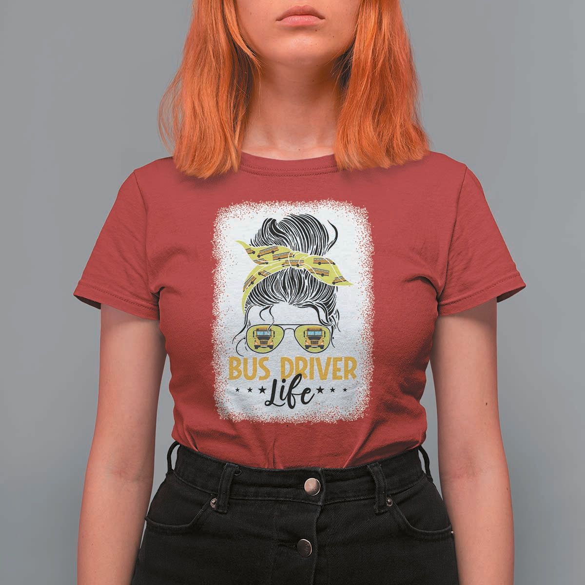 Messy Bun School Bus Driver Life T Shirt For Women - Wonder Print Shop