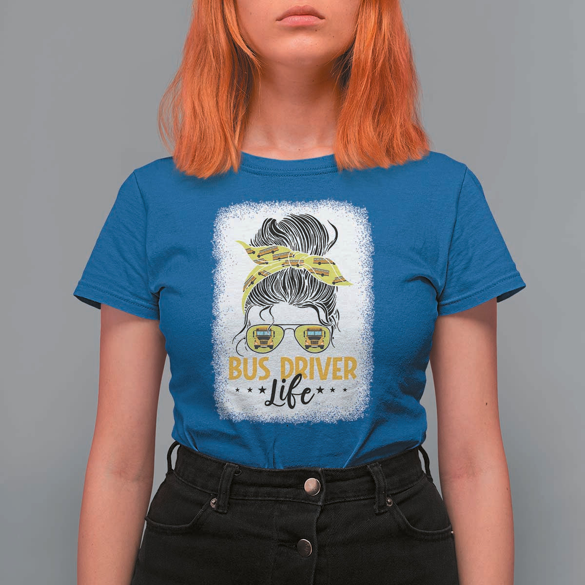 Messy Bun School Bus Driver Life T Shirt For Women - Wonder Print Shop