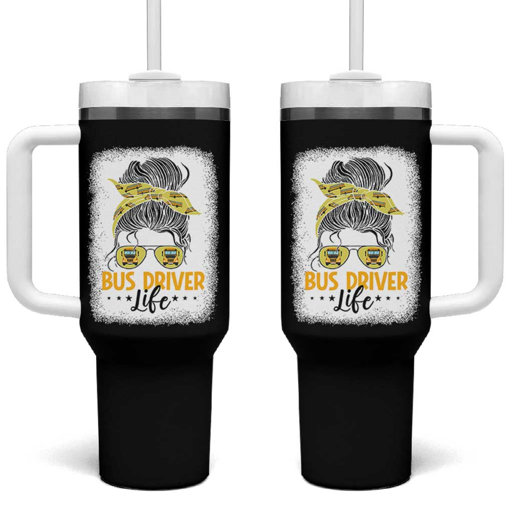 Messy Bun School Bus Driver Life Tumbler With Handle - Wonder Print Shop