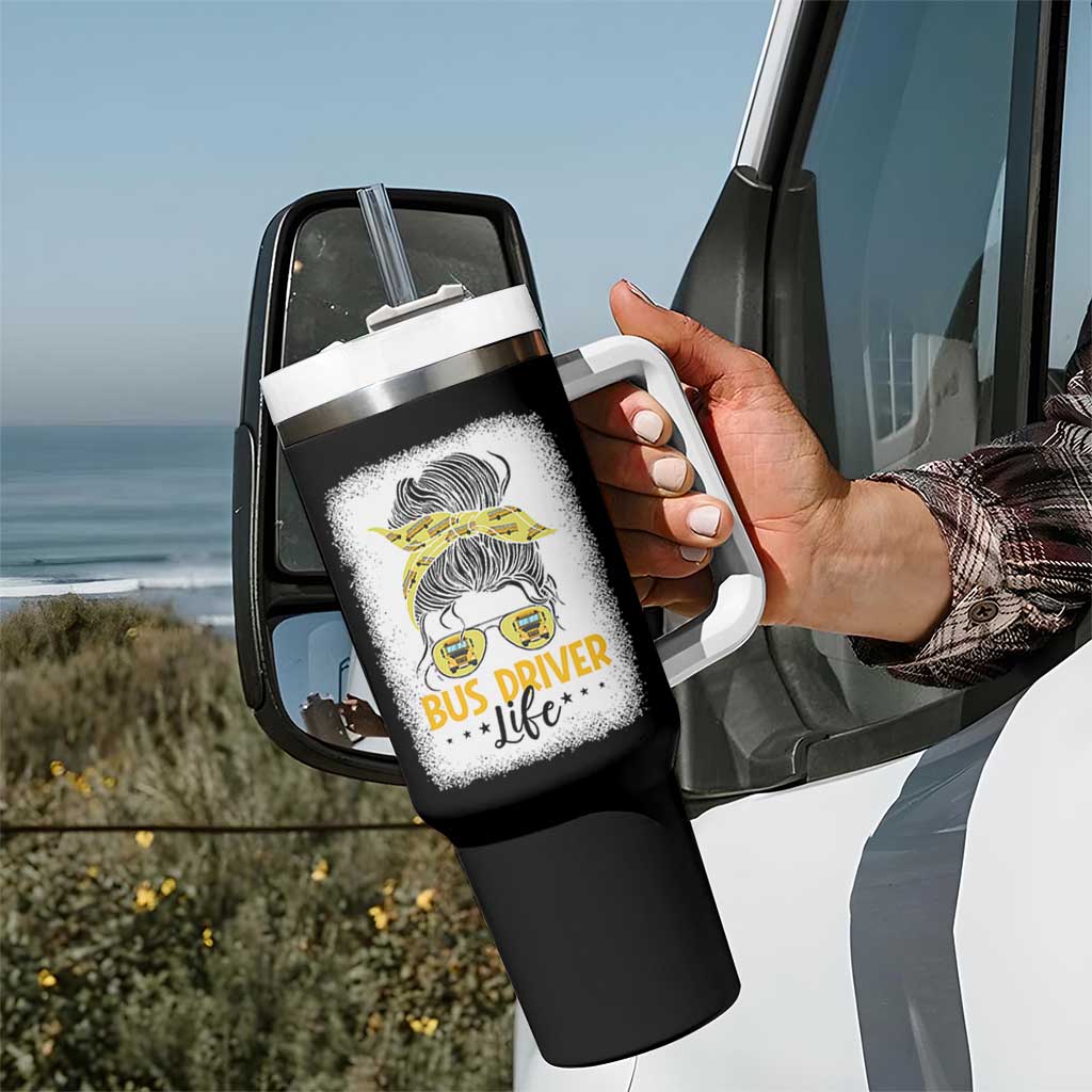 Messy Bun School Bus Driver Life Tumbler With Handle - Wonder Print Shop