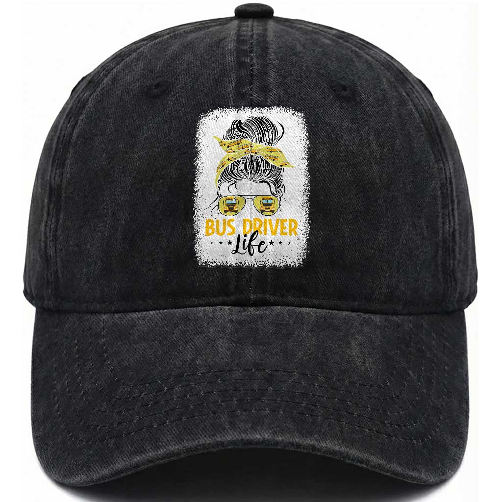 Messy Bun School Bus Driver Life Washed Cotton Baseball Cap
