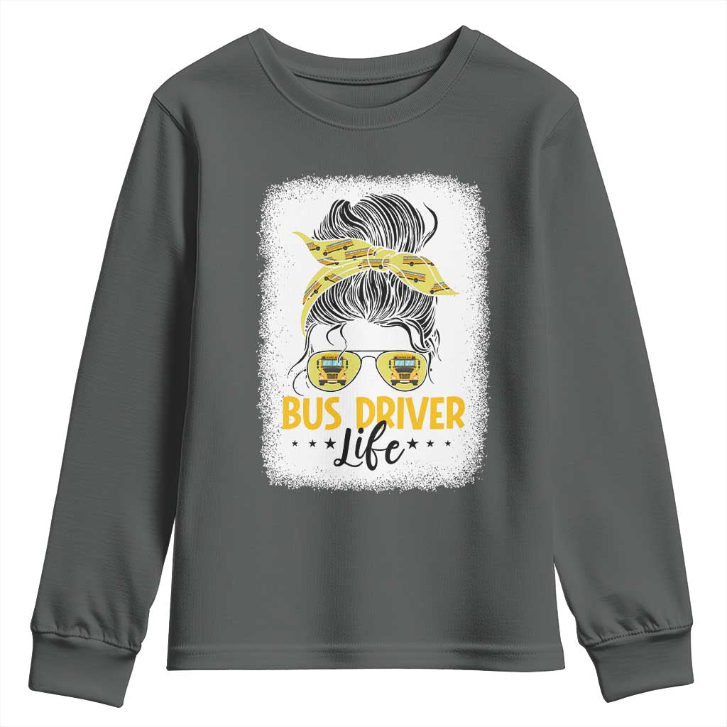 Messy Bun School Bus Driver Life Youth Sweatshirt - Wonder Print Shop