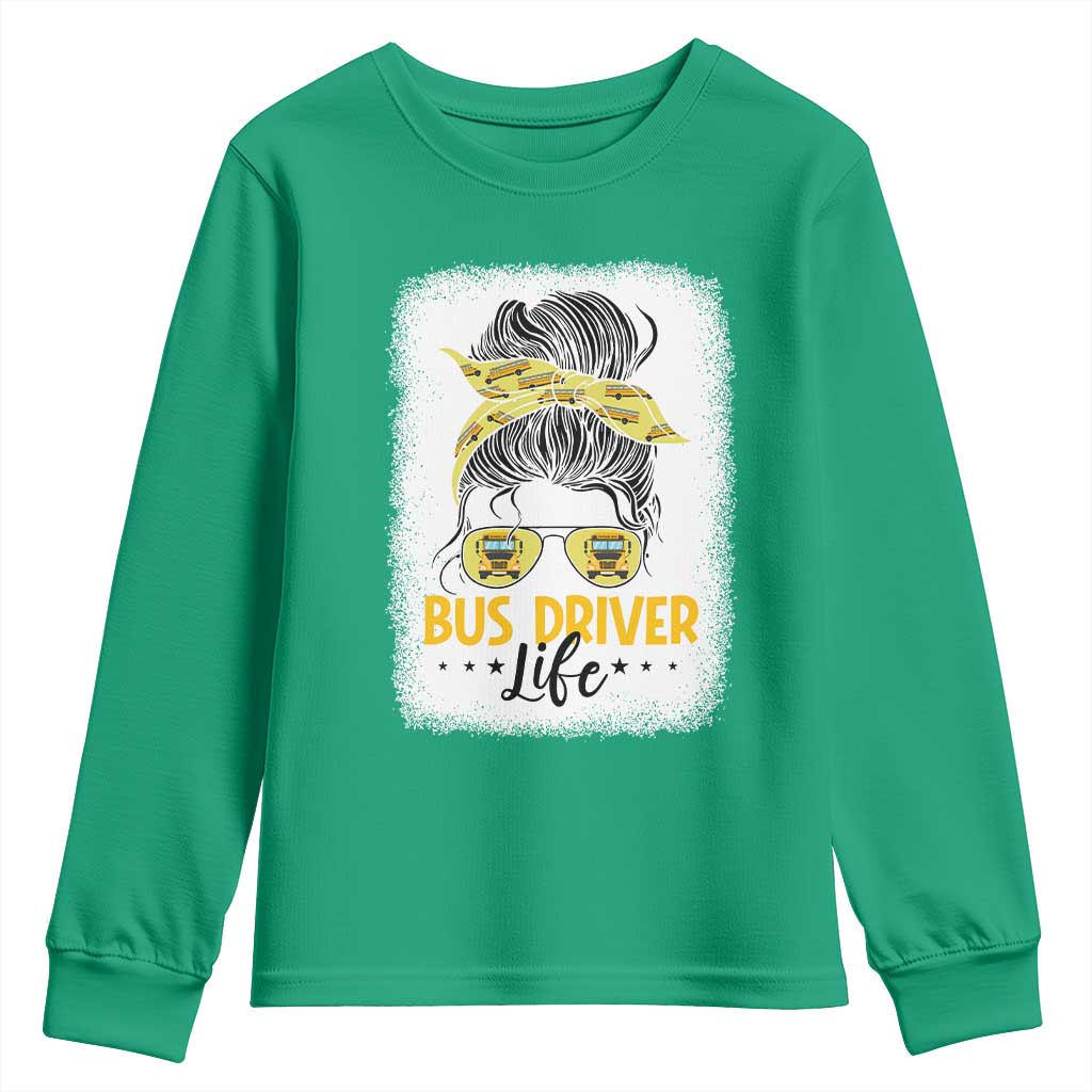 Messy Bun School Bus Driver Life Youth Sweatshirt - Wonder Print Shop