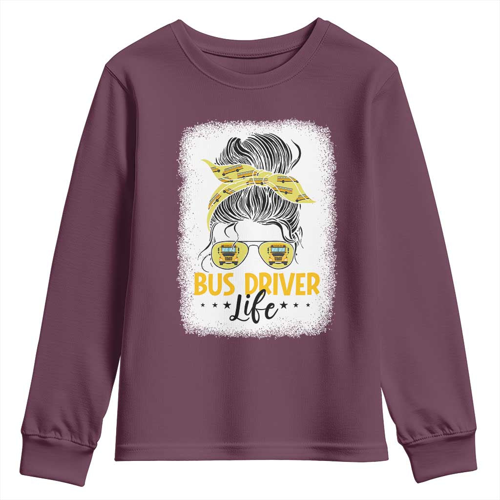 Messy Bun School Bus Driver Life Youth Sweatshirt - Wonder Print Shop