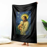 Jesus Christian Throw Blanket Hug Lamb Starry Night Van Gogh - Wonder Print Shop