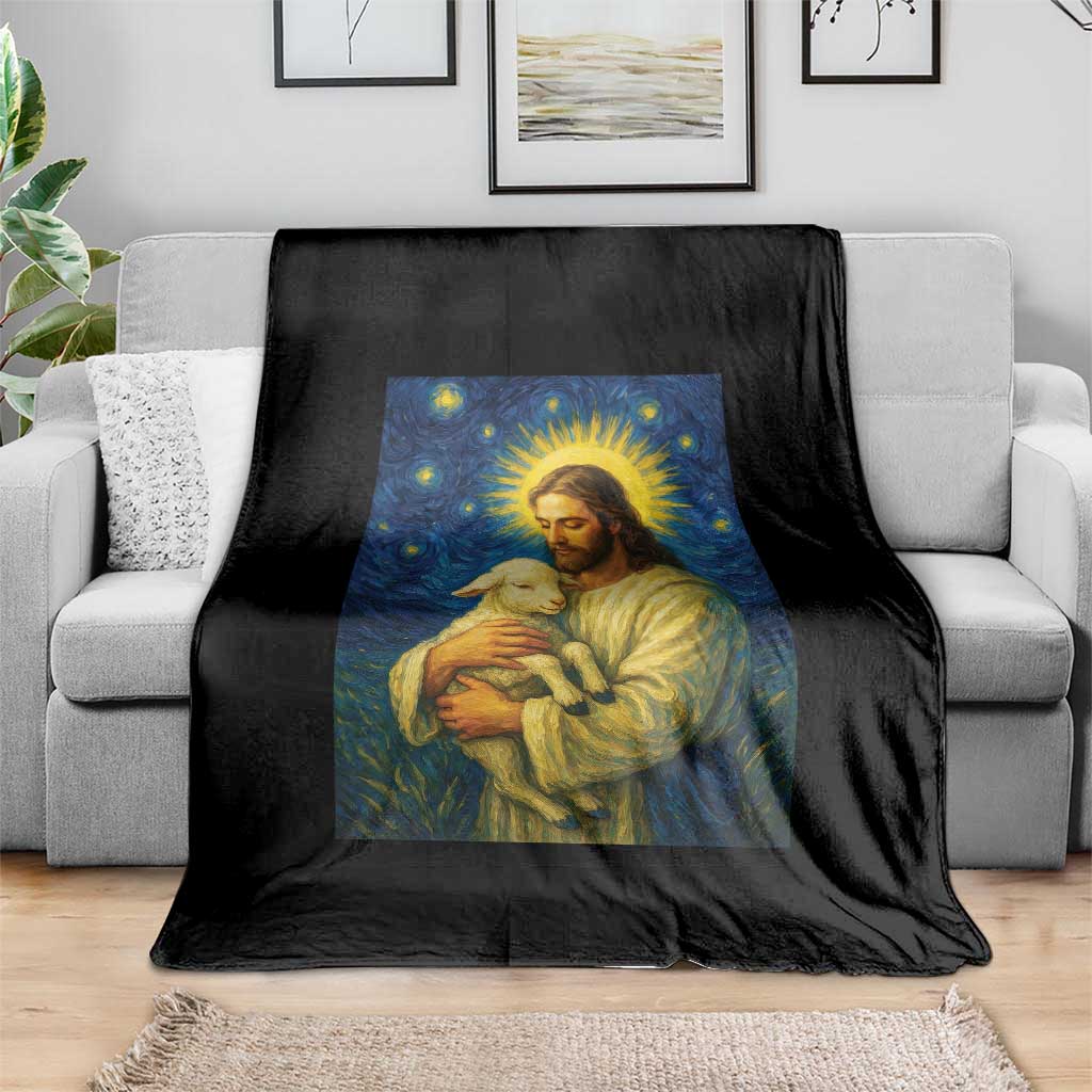 Jesus Christian Throw Blanket Hug Lamb Starry Night Van Gogh - Wonder Print Shop