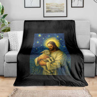 Jesus Christian Throw Blanket Hug Lamb Starry Night Van Gogh - Wonder Print Shop
