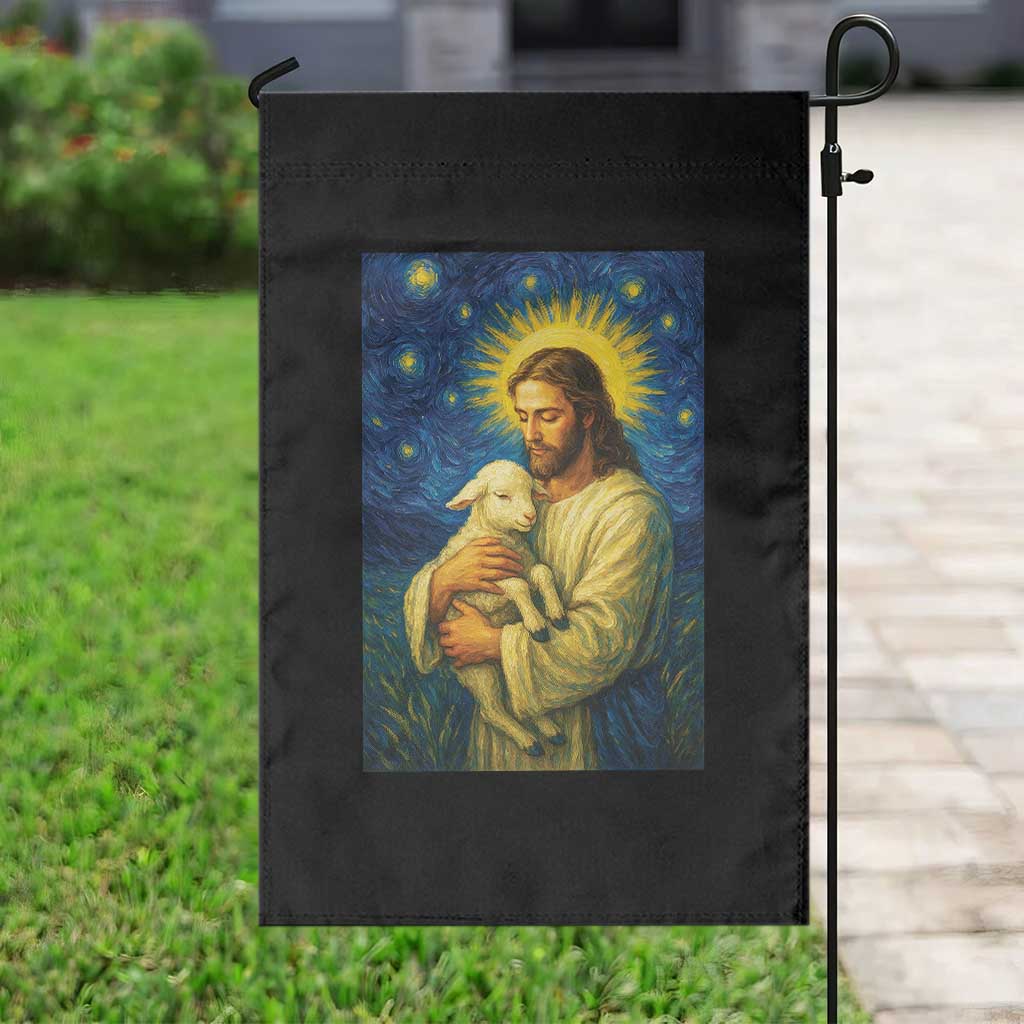 Jesus Christian Garden Flag Hug Lamb Starry Night Van Gogh - Wonder Print Shop