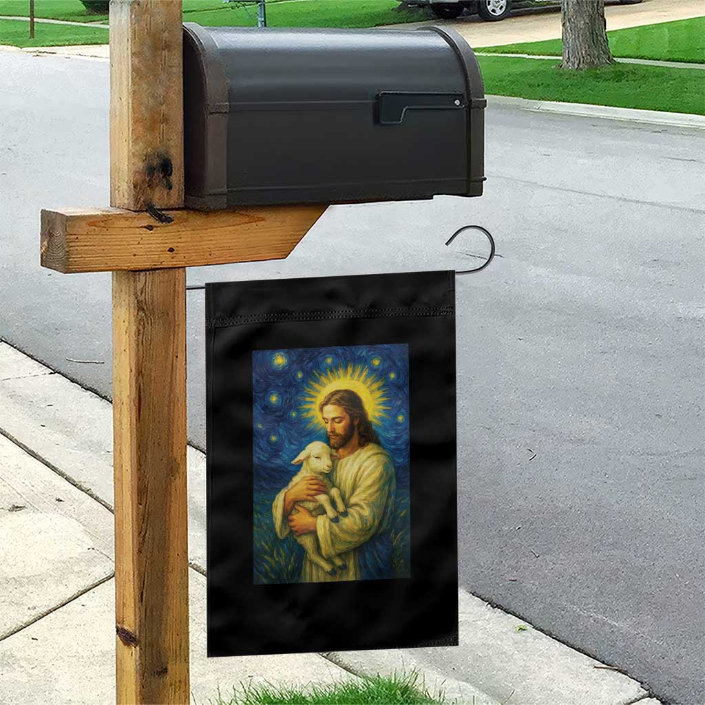 Jesus Christian Garden Flag Hug Lamb Starry Night Van Gogh - Wonder Print Shop
