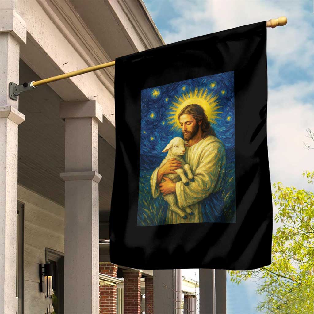 Jesus Christian Garden Flag Hug Lamb Starry Night Van Gogh - Wonder Print Shop