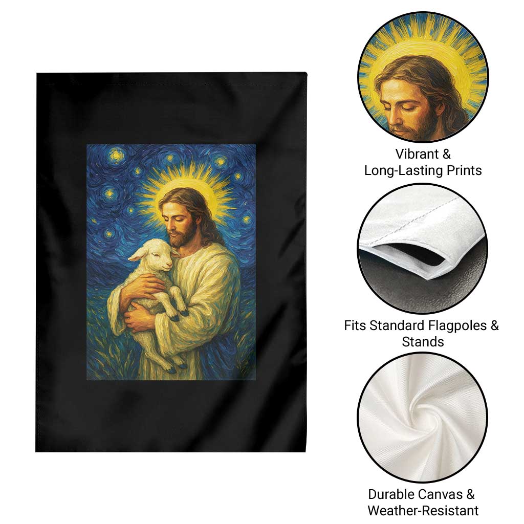 Jesus Christian Garden Flag Hug Lamb Starry Night Van Gogh - Wonder Print Shop