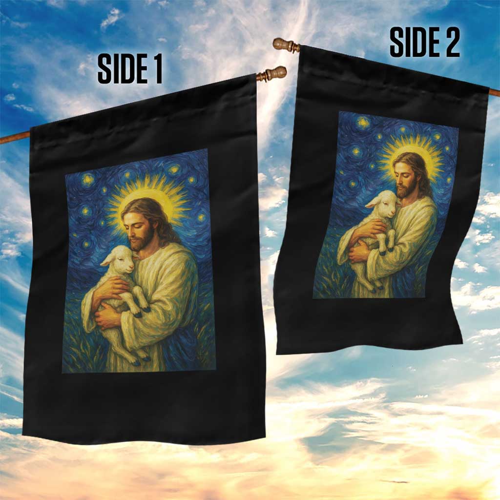 Jesus Christian Garden Flag Hug Lamb Starry Night Van Gogh - Wonder Print Shop