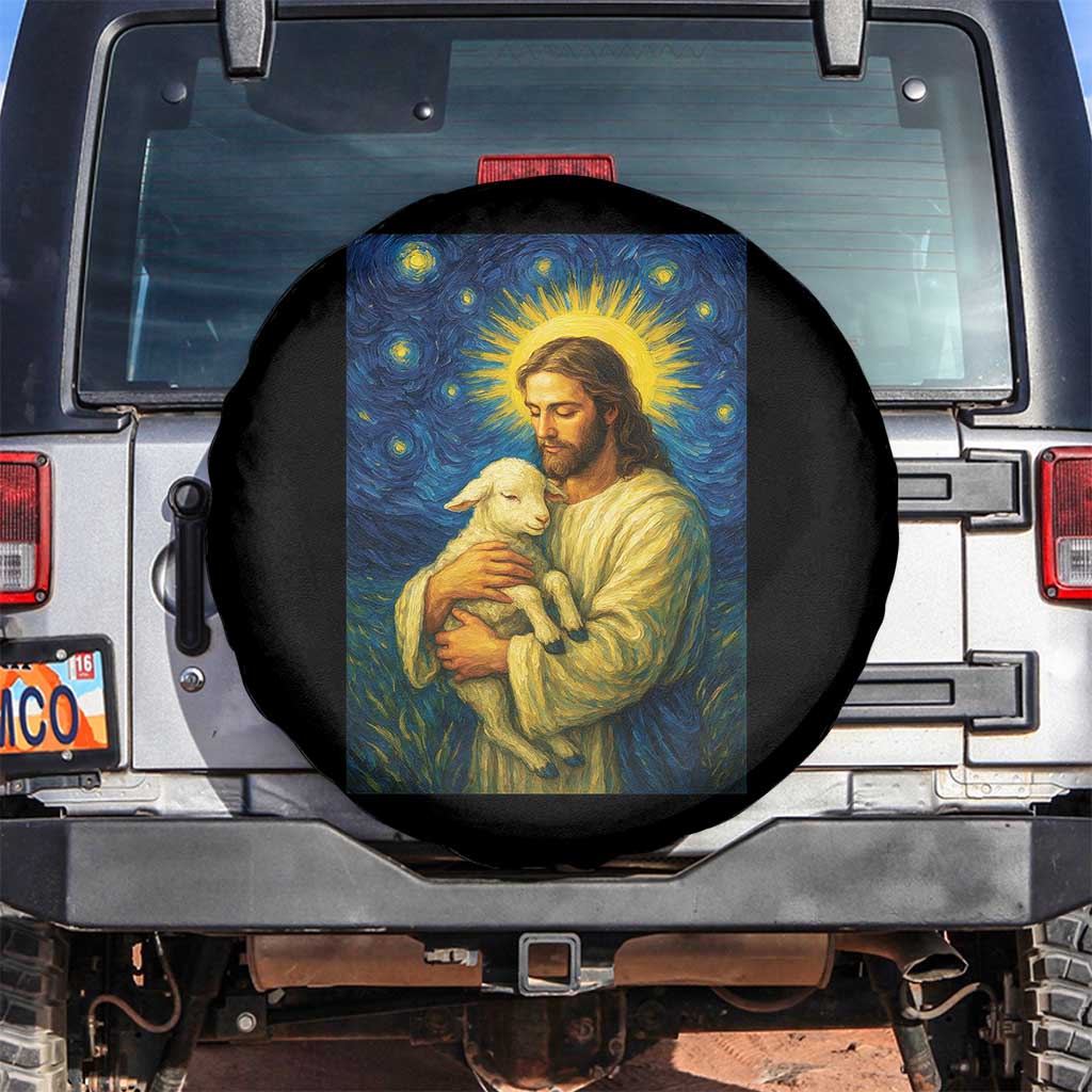 Jesus Christian Spare Tire Cover Hug Lamb Starry Night Van Gogh - Wonder Print Shop