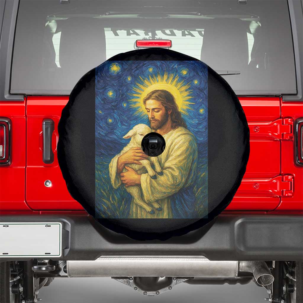 Jesus Christian Spare Tire Cover Hug Lamb Starry Night Van Gogh - Wonder Print Shop