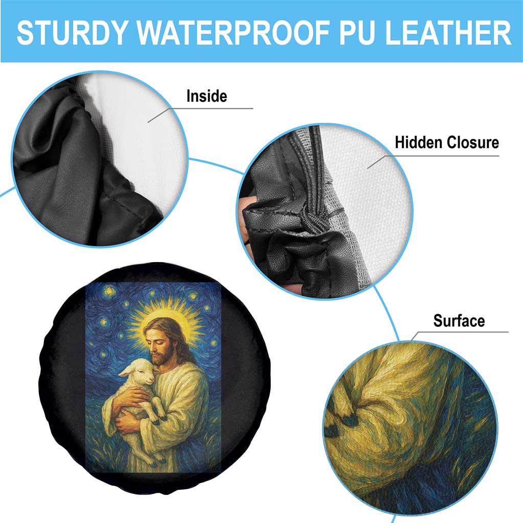 Jesus Christian Spare Tire Cover Hug Lamb Starry Night Van Gogh - Wonder Print Shop