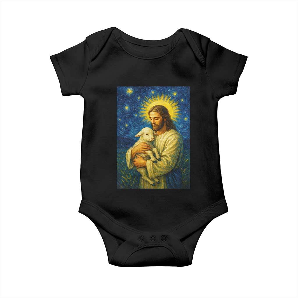 Jesus Christian Baby Onesie Hug Lamb Starry Night Van Gogh - Wonder Print Shop
