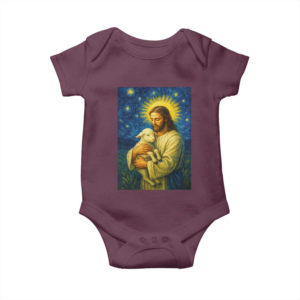 Jesus Christian Baby Onesie Hug Lamb Starry Night Van Gogh - Wonder Print Shop