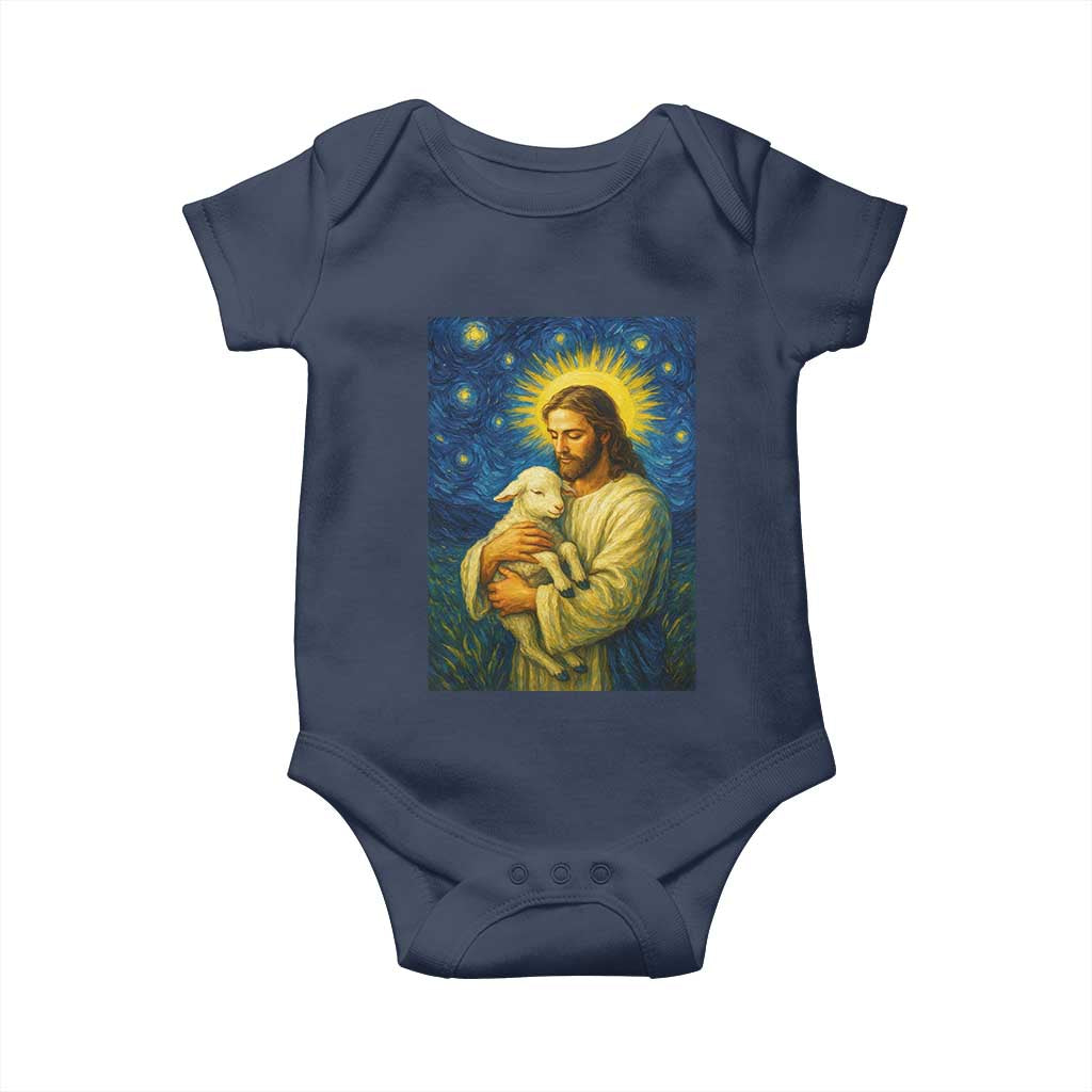 Jesus Christian Baby Onesie Hug Lamb Starry Night Van Gogh - Wonder Print Shop