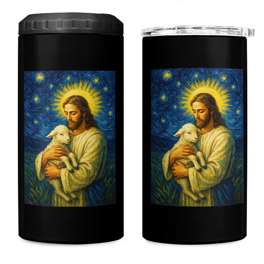 Jesus Christian 4 in 1 Can Cooler Tumbler Hug Lamb Starry Night Van Gogh - Wonder Print Shop