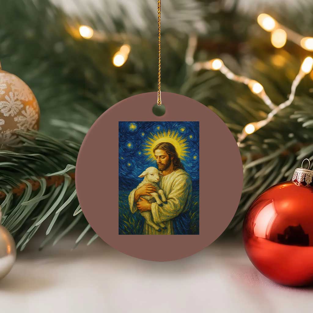 Jesus Christian Ceramic Ornament Hug Lamb Starry Night Van Gogh - Wonder Print Shop