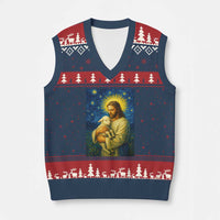 Jesus Christian V-Neck Knit Sweater Vest Hug Lamb Starry Night Van Gogh - Wonder Print Shop