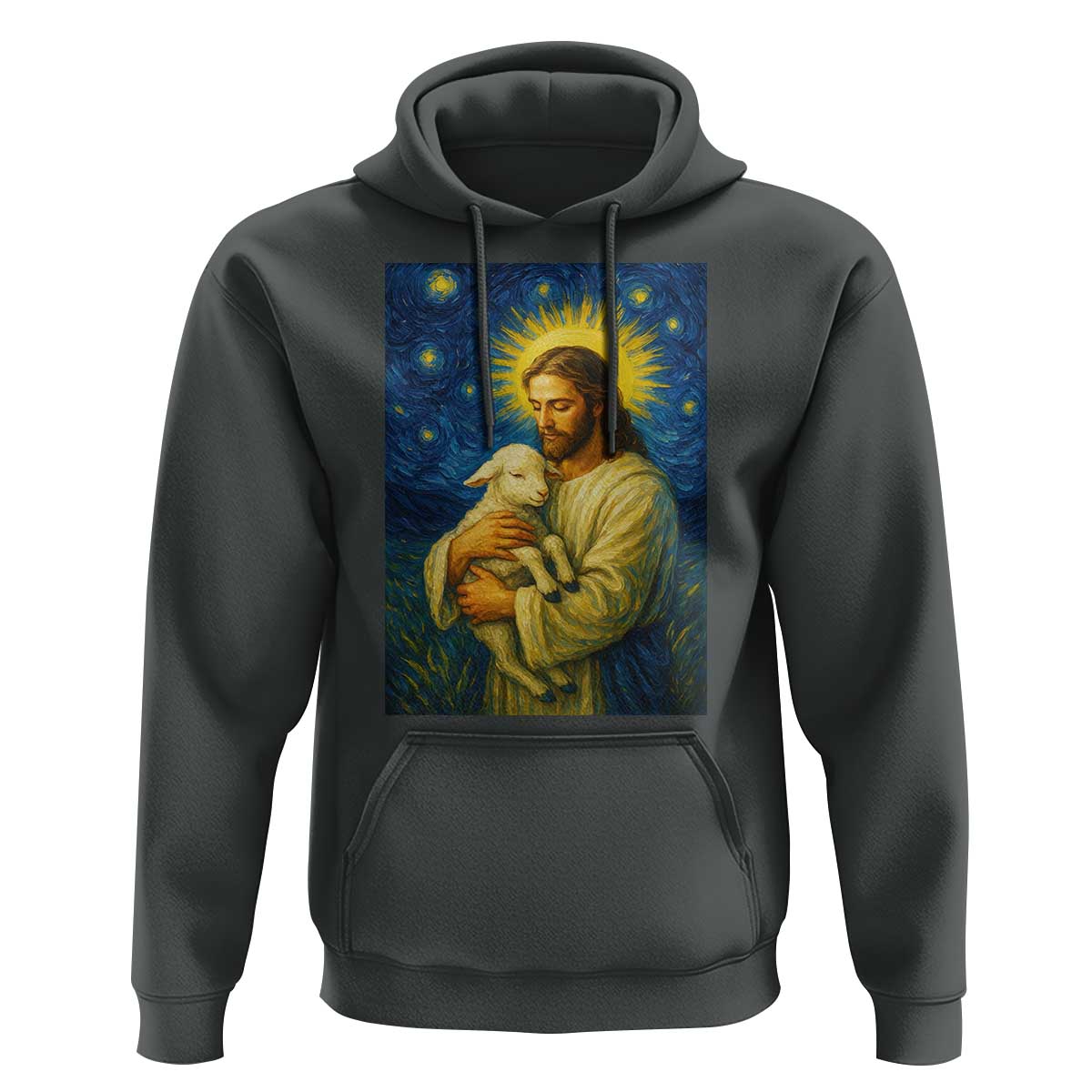 Jesus Christian Hoodie Hug Lamb Starry Night Van Gogh - Wonder Print Shop