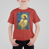 Jesus Christian T Shirt For Kid Hug Lamb Starry Night Van Gogh - Wonder Print Shop