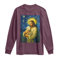 Jesus Christian Long Sleeve Shirt Hug Lamb Starry Night Van Gogh - Wonder Print Shop