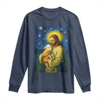 Jesus Christian Long Sleeve Shirt Hug Lamb Starry Night Van Gogh - Wonder Print Shop