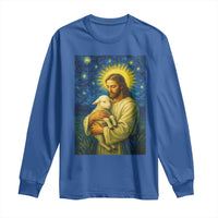 Jesus Christian Long Sleeve Shirt Hug Lamb Starry Night Van Gogh - Wonder Print Shop
