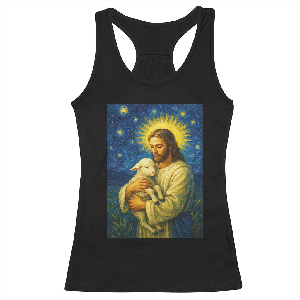 Jesus Christian Racerback Tank Top Hug Lamb Starry Night Van Gogh - Wonder Print Shop