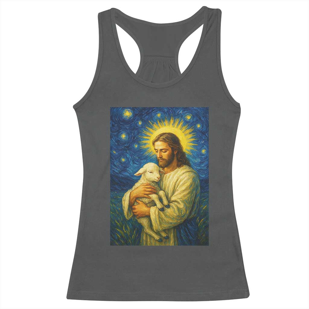 Jesus Christian Racerback Tank Top Hug Lamb Starry Night Van Gogh - Wonder Print Shop