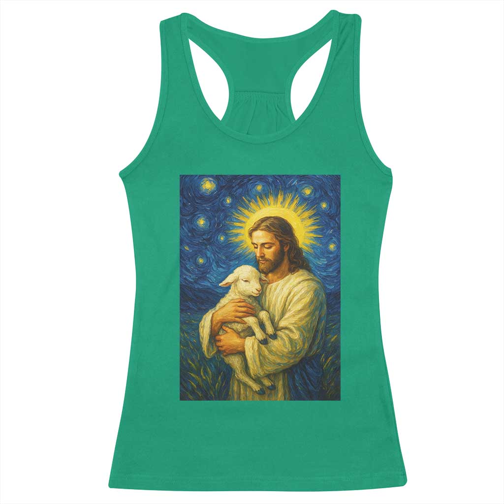 Jesus Christian Racerback Tank Top Hug Lamb Starry Night Van Gogh - Wonder Print Shop