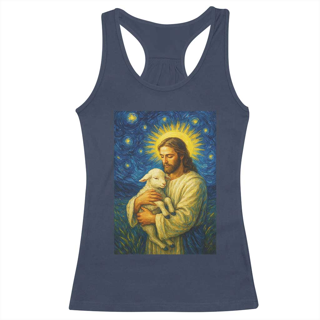 Jesus Christian Racerback Tank Top Hug Lamb Starry Night Van Gogh - Wonder Print Shop
