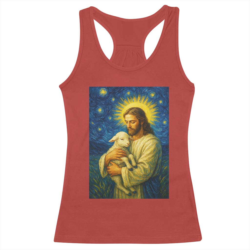 Jesus Christian Racerback Tank Top Hug Lamb Starry Night Van Gogh - Wonder Print Shop