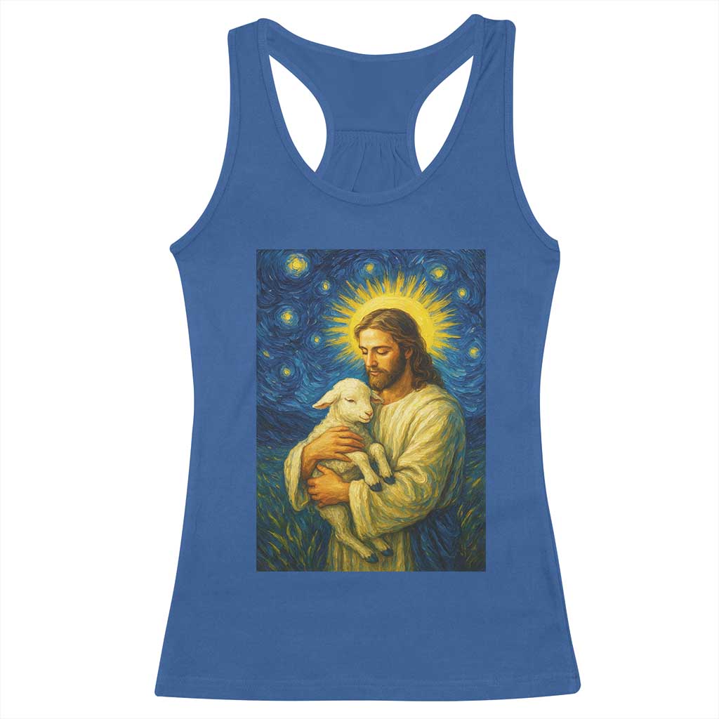 Jesus Christian Racerback Tank Top Hug Lamb Starry Night Van Gogh - Wonder Print Shop