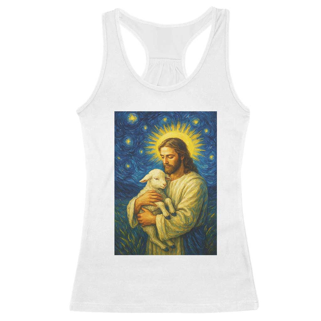Jesus Christian Racerback Tank Top Hug Lamb Starry Night Van Gogh - Wonder Print Shop