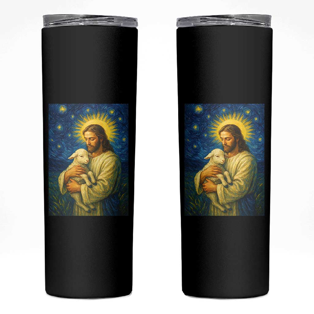 Jesus Christian Skinny Tumbler Hug Lamb Starry Night Van Gogh - Wonder Print Shop