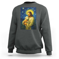 Jesus Christian Sweatshirt Hug Lamb Starry Night Van Gogh - Wonder Print Shop