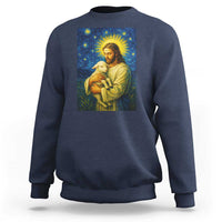 Jesus Christian Sweatshirt Hug Lamb Starry Night Van Gogh - Wonder Print Shop