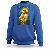 Jesus Christian Sweatshirt Hug Lamb Starry Night Van Gogh - Wonder Print Shop