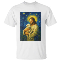 Jesus Christian T Shirt Hug Lamb Starry Night Van Gogh - Wonder Print Shop