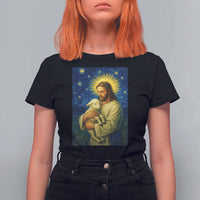 Jesus Christian T Shirt For Women Hug Lamb Starry Night Van Gogh - Wonder Print Shop