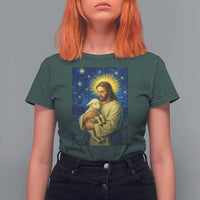 Jesus Christian T Shirt For Women Hug Lamb Starry Night Van Gogh - Wonder Print Shop