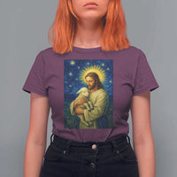 Jesus Christian T Shirt For Women Hug Lamb Starry Night Van Gogh - Wonder Print Shop