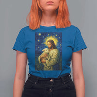 Jesus Christian T Shirt For Women Hug Lamb Starry Night Van Gogh - Wonder Print Shop