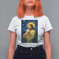 Jesus Christian T Shirt For Women Hug Lamb Starry Night Van Gogh - Wonder Print Shop