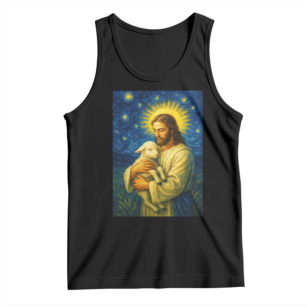 Jesus Christian Tank Top Hug Lamb Starry Night Van Gogh - Wonder Print Shop