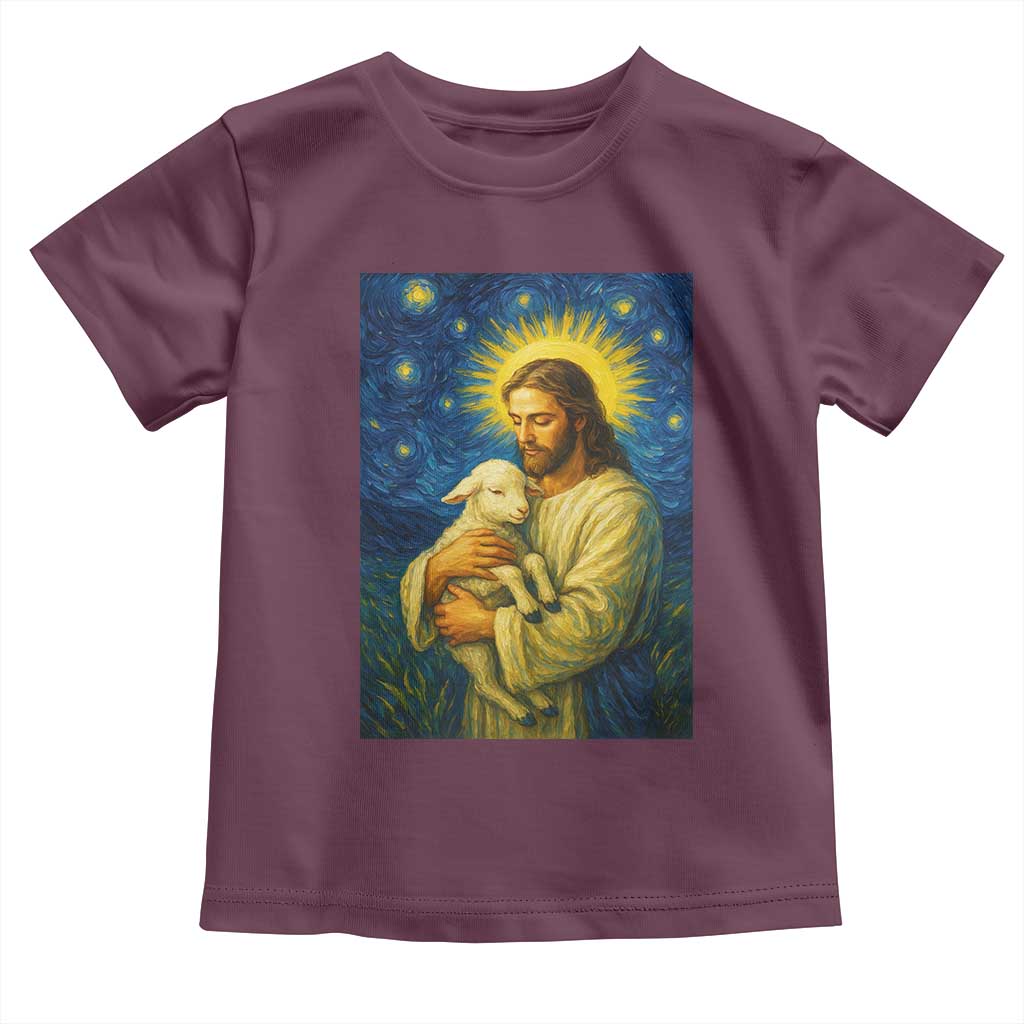 Jesus Christian Toddler T Shirt Hug Lamb Starry Night Van Gogh - Wonder Print Shop